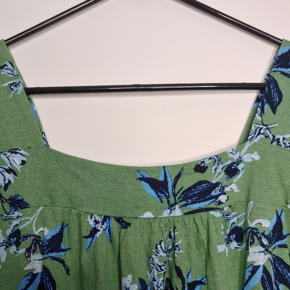 Lucky Brand Green Floral Square Neck Short Sleeve Blouse Size XXL New With Tags - Picture 9 of 16